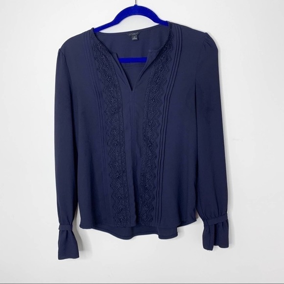 Ann Taylor Tops - Ann taylor navy blue long sleeve blouse with lace details size XS